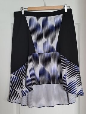 Peter Pilotto Black, White and Blue Abstract High-Low Skirt